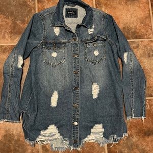 Distressed denim shacket